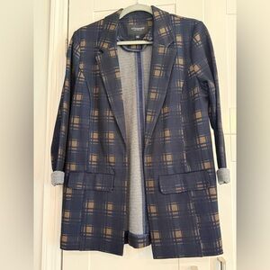 Liverpool Los Angeles Navy Plaid Open Front Blazer | Size Small